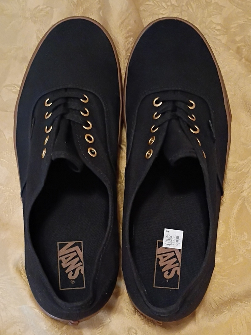 VANS Canvas Shoe - Black/Brown Gold Metal Eyelets Men's 13.0 Women's 14.5 - Picture 6 of 11